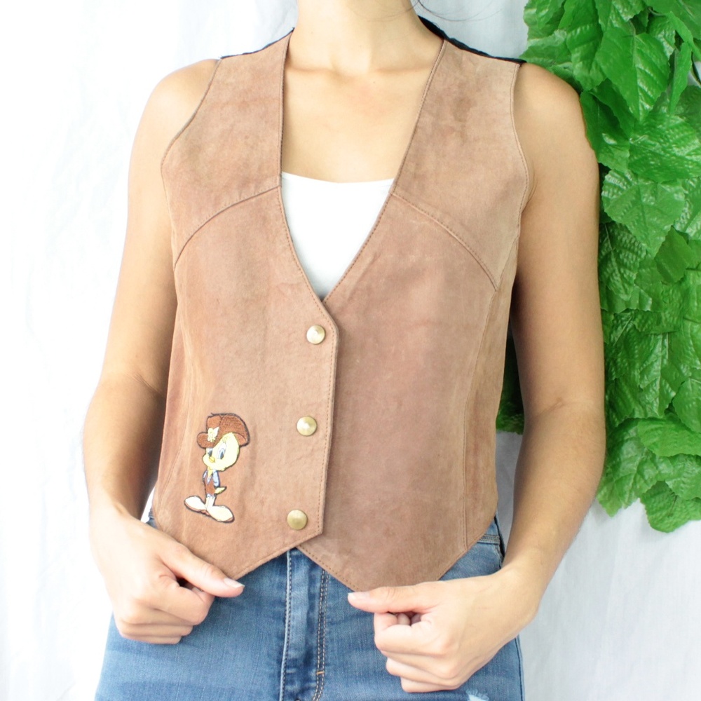 Vintage 1996 LooneyTunes Suede Tweety Bird Vest